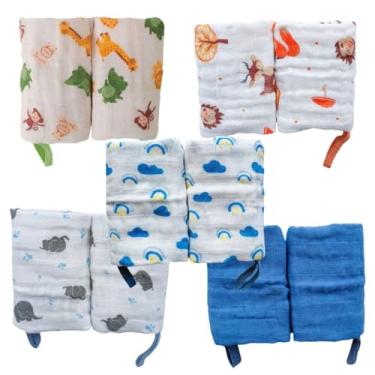 Imagem de Toalhas Pano de Boca Bebe Soft 100% Algodão Menino Menina Enxoval Com Prendedor de Chupeta (Kit 4 Menino Sortido)