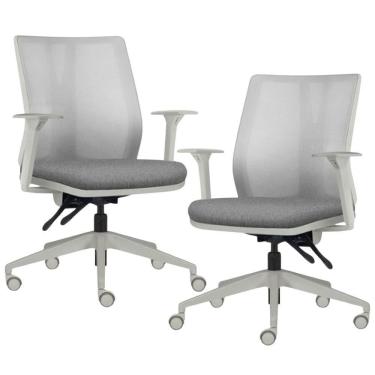 Imagem de Kit 2 Cadeiras De Escritório Giratória Diretor Flow F02 Base Cinza Linho Cinza Escuro - Lyam Decor