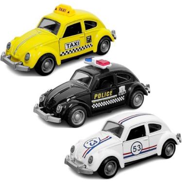 Imagem de Coleção 3 Fusquinhas de Ferro Fusca Taxi Polícia e Herbie 1:32 Carrinh
