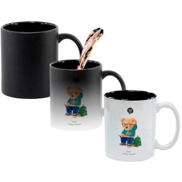 Imagem de Caneca Mágica Muda de Cor Interna Preta Porcelana 325ml - URSO TEDDY NERD ESTUDANTE