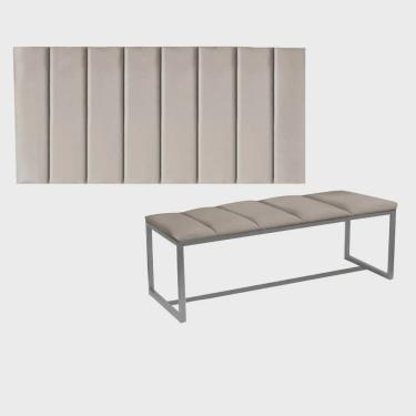 Imagem de Kit Painel Carla e Recamier Industrial 100cm Solteiro Box Ferro Cinza Suede Bege - Ahz Móveis