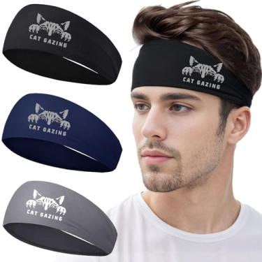 Imagem de Bandanas esportivas masculinas (pacote com 3) faixa de transpiração esportiva para corrida faixa de cabelo para mulheres faixas de suor para treino