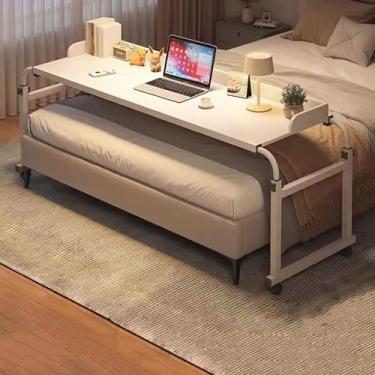 Imagem de Mesa Overbed ajustável para computador portátil – Mesa de cama com rodas | Altura e comprimento ajustáveis – Ideal para trabalho e lazer – Armazenamento conveniente