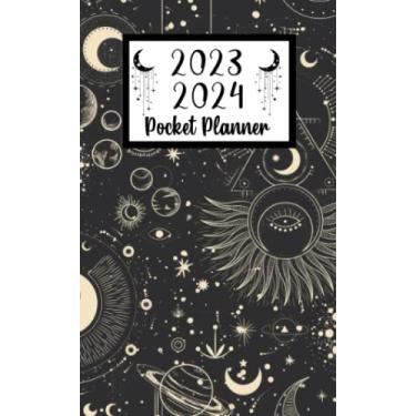 Imagem de 2023 2024 pocket planner For Purse Gold Celestial Sun Moon lovers: 2 year Pocket Calendar January 2023 to December 2024 | 24 Months Monthly Planner & ... Holidays | Celestial Sun Moon Stars Cover