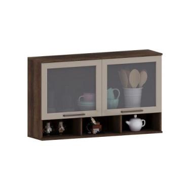 Imagem de Armário Aéreo 120cm 2 Portas Com Vidro Fumê E Nicho Inferior Nogueira 