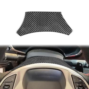 Imagem de Unifizz Capa de acabamento de base de volante de fibra de carbono real para Corvette C7 2014-2019, acabamento retrátil da tampa da base superior, aprimoramento interno esportivo