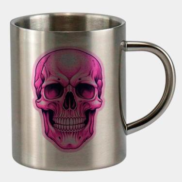 Imagem de Caneca de Inox Premium Prateada 400ml CAVEIRA CRANIO ROSA - Criatics