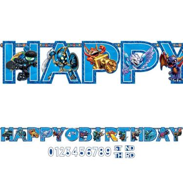 Imagem de Amscan Swashbuckling Skylanders Jumbo Add an Age Letter Banner Decoração de festa de aniversário (1 peça), 26 cm x 25 cm, azul