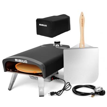Imagem de Mimiuo Forno de pizza a gás portátil preto com pedra de pizza de 33 cm e descasca dobrável de pizza – Kit de grelha a gás com sistema de rotação automática (Tisserie G-Oven Series) – Patente global