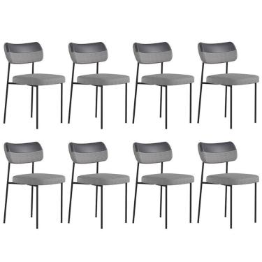 Imagem de Kit 8 Cadeiras Estofadas Milli Sintético-linho A14 Preto-cinza - Mpozenato