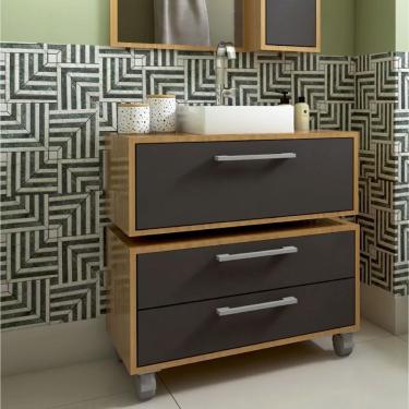 Imagem de Gabinete Para Banheiro Suspenso 80cm 1 Basculante Balcão 2 Gavetas Com Cuba Alice Mel-grafite