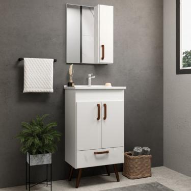 Imagem de Conjunto Para Banheiro 3 Peças 1 Gabinete Com Lavatório 1 Armário Com Espelho Málaga Branco