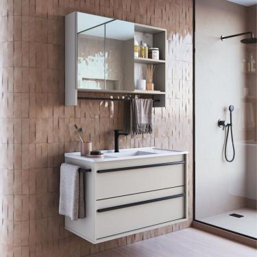 Imagem de Conjunto Para Banheiro Gabinete Suspenso 80cm Com Toalheiro Lavatorio E Espelheira Cj8030.20 Arenas