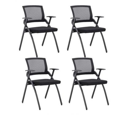 Imagem de Kit 4 Cadeiras De Escritório Universitária Estudo Faculdade Dobrável Tela Mash Preta