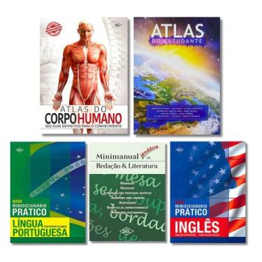 Imagem de Kit Escolar - 2 Atlas + 2 Dicionários + 1 Gramática - EDITORA RIDEEL