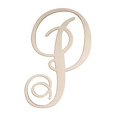 Imagem de Focal20 Letras Cursivas De Madeira P Para Decoração Parede, 14" Grande Monograma Inacabado, Madeira, Artesanato, Recortes Alfabeto, Pintura Faça Você Mesmo, Cabide Porta (P)