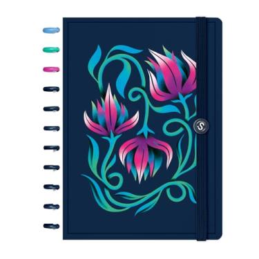 Imagem de Caderno de Disco ISCOOL Grande Flore(Ser) Encanto Azul Marinho