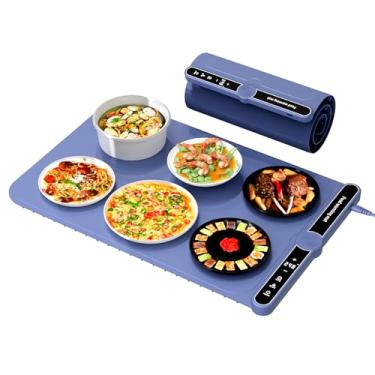 Imagem de VERNILLA Tapete De Aquecimento Inteligente Para Alimentos, Dobrável À Prova D'Água, Com 9 Níveis Temperatura Ajustável E 6 Velocidades Tempo, Aquecedores Fáceis Limpar Buffet, Festas, Thawin (Azul)