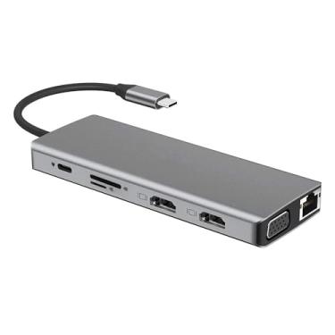Imagem de axGear Adaptador USB tipo C Dual HDMI VGA leitor de cartão USB 3.0 HUB espelho de tela