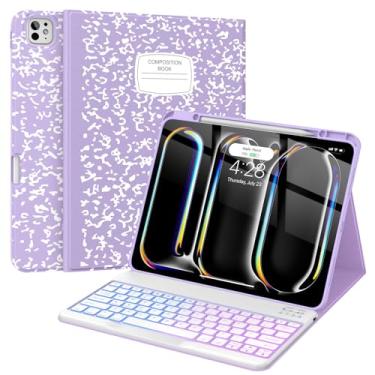 Imagem de Supveco Capa Com Teclado Para Ipad Pro 13" (M4) 2024 Porta-Lápis, Teclas Magnéticas Removíveis E Retroiluminadas, Suporte Fino, Traseira De Tpu Macio, Novo, 13 Polegadas, Lilás