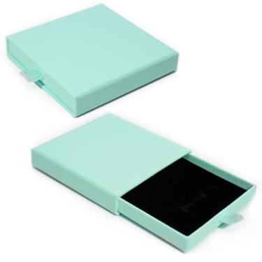 Imagem de Ayzylpth Caixa de presente de joias com 2 peças, caixas de presente de pulseira de 9 x 9 x 1 cm, caixa de joias quadrada de papelão, caixa de presente de pulseira de colar, brinco, azul
