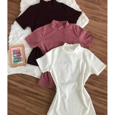 Imagem de blusa feminina gola alta manga curta basica estilo - Filó Modas