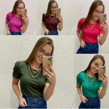 Imagem de Blusa feminina canelada manga curta bufante - propria
