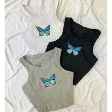 Imagem de Cropped feminino borboleta sem manga malha canelada moda - filo modas,