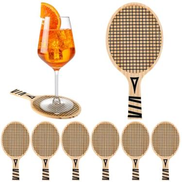 Imagem de Hushee Conjunto de 6 porta-copos de madeira, formato de remo com alça, presente engraçado para mulheres, homens, amantes de esportes, fãs de festas, decorações (tênis)