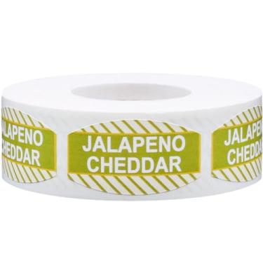 Imagem de Etiquetas de mercearia Jalapeno Cheddar, etiquetas de sabor de alimentos de padaria, formato oval de 0,75 x 1,375 polegadas, 500 adesivos totalmente fortes, ideais para supermercados, restaurantes