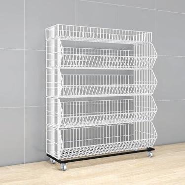 Imagem de Yuwoune Suporte inclinado para varejo e supermercados | Prateleira de rolamento de 5 camadas com rodízios de travamento | Visibilidade 40% maior | Metal resistente, design que economiza espaço (120 cm