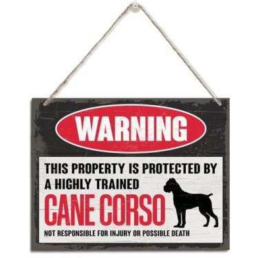 Imagem de Placa de aviso, decoração de pendurar em madeira, esta propriedade é protegida por um corso de bengala altamente treinado, placas de aviso engraçadas, placa decorativa para pendurar, decoração de