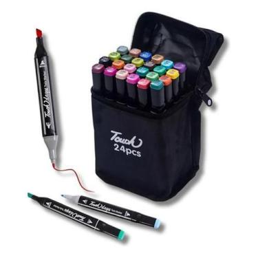 Imagem de Conjunto Canetas Marcador Canetinha Ponta Dupla 24 Cores Kit - Mimos P