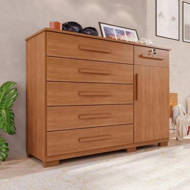 Imagem de Cômoda para Quarto 1 Portas 6 Gavetas Jade Expresso Móveis - Espresso 