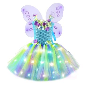 Imagem de Tutu Dreams LED Fairy Dress for Girls with Wings Halloween Light Up Costumes Birthday Festival Party Princess Dress Up Clothes (With Lights, X-Large)