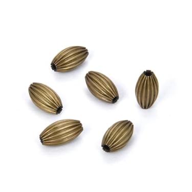 Imagem de 200 peças lindos espaçadores de melão 10 mm x 6 mm contas de metal em forma de arroz solto bronze antigo banhado a bronze para fabricação de artesanato de joias CF129-2