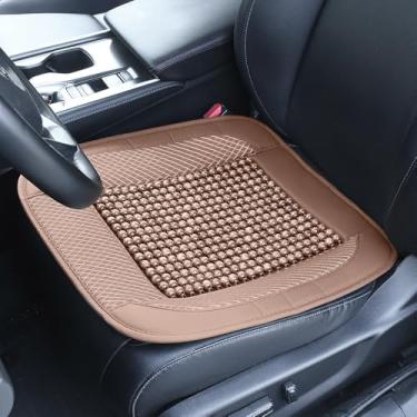 Imagem de JSCARLIFE Capa de assento com contas de madeira natural, confortável, fresca, massagem de verão, almofada de assento de carro (quadrada) para caminhão, trailer, caminhonete, capa de cadeira de