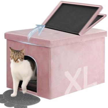 Imagem de MEEXPAWS Gabinete de caixa de areia para gatos grande escondido, tampa com design elevador de veludo para gatos Armário de armazenamento | 65 x 45 x 45 cm | À prova de cães | Interior à prova de urina