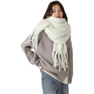 Imagem de Cachecol Cachecol Feminino De Inverno Grande Xadrez Engrossado Xadrez Colorido Extra Grande Cachecol Grosso Macio Grande Inverno Quente, White, A