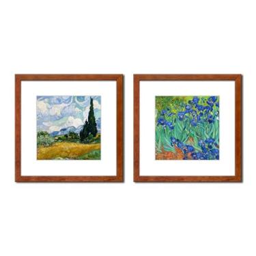 Imagem de DEKWINN, Conjunto de 2 porta-retratos de 30 x 30 cm feito de madeira maciça com vidro real para fotos 20 x 20 com tapete ou 30 x 30 sem tapete, moldura para galeria de parede ou mesa, marrom