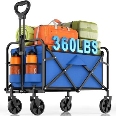 Imagem de InBrave Carrinho de carroça dobrável resistente, carrinho utilitário dobrável com capacidade extra grande e suportes de bebidas para compras, acampamento, mercearia, esportes