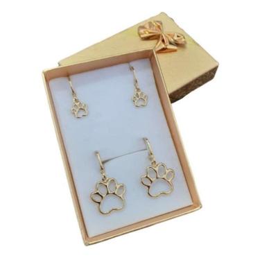 Imagem de Brinco Patinha Pet Duplo Argolinha Argola Dourado Folheado