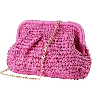 Imagem de Geelyda Bolsa clutch de palha feminina bolsa de ombro transversal de palha bolsa de ombro bolsa de verão praia bolsa de tecido, Vermelho