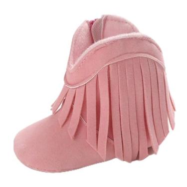 Imagem de Meckior Botas de borla para bebês meninas, cowboy, zíper lateral, mocassins, parte inferior macia, antiderrapante, sapatos infantis, A/Pink, 0-6 Months Infant