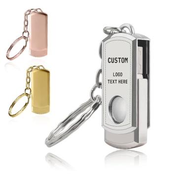 Imagem de Pen drive USB personalizado, pacote com 100 unidades de pen drive giratório de metal personalizado USB 2.0 com chaveiro, ideal para presentes corporativos, eventos de negócios, brindes promocionais (4