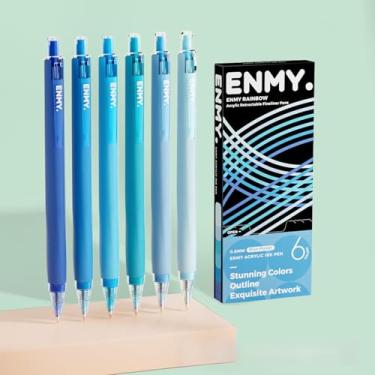 Imagem de ENMY Caneta fina de acrílico, 6 peças, cores estéticas, marcadores retráteis, ponta fina de 0,6 mm, caneta de desenho colorida para diário, esboço, anotações, canetas de arte suave para adultos e