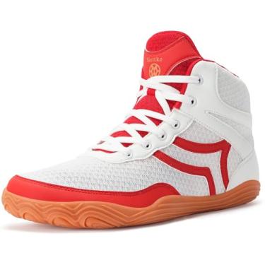 Imagem de Tênis de luta livre masculino largo para boxe sola zero drop, Branco/Vermelho, 10 Wide