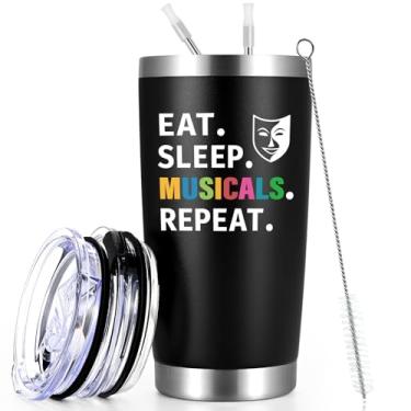 Imagem de Qtencas Presentes de teatro para músicos, copo de repetição de musicais, presentes de teatro da Broadway para mulheres e homens, caneca de viagem de aço inoxidável de 590 ml, presentes de Natal para