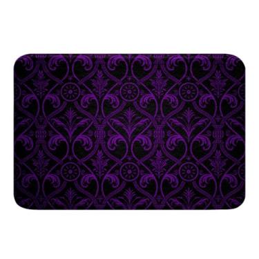 Imagem de Tapete de banheiro roxo preto ombre floral antiderrapante para meninas banheiro feminino 40,6 cm x 60,9 cm, tapete de porta absorvente de lã barroco gótico tapete de banho exótico boêmio vintage vitoriano tapete de cozinha