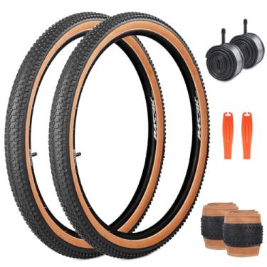 Imagem de MEGHNA Pneu de mountain bike 73,7 cm dobrável antiderrapante 73,7 x 5,4 cm (57-622) substituição para todos os terrenos com alavanca de pneu para bicicleta dobrável Cruiser Bike (parede marrom - 2